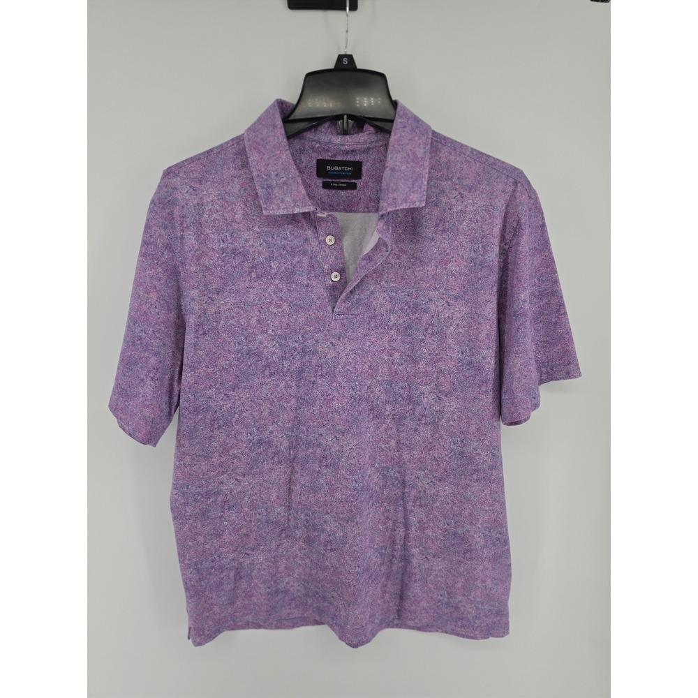 Bugatchi OoohCotton Tech Mens Polo Shirt Purple Pink 8 Way Stretch Large